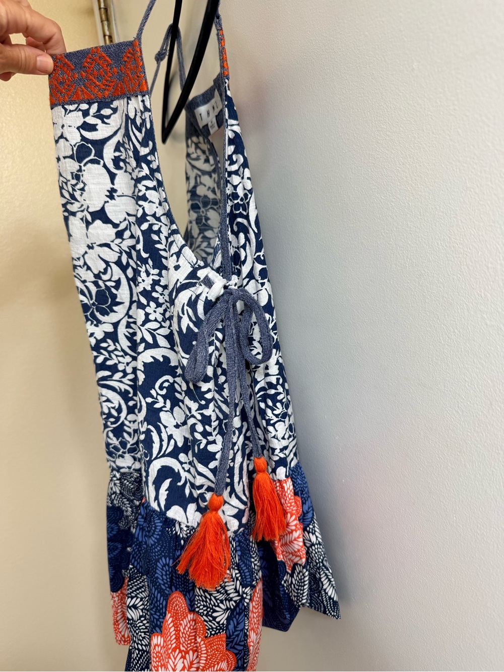 THML Navy Blue White and Orange Floral Halter Tank Top - Picture 6 of 12